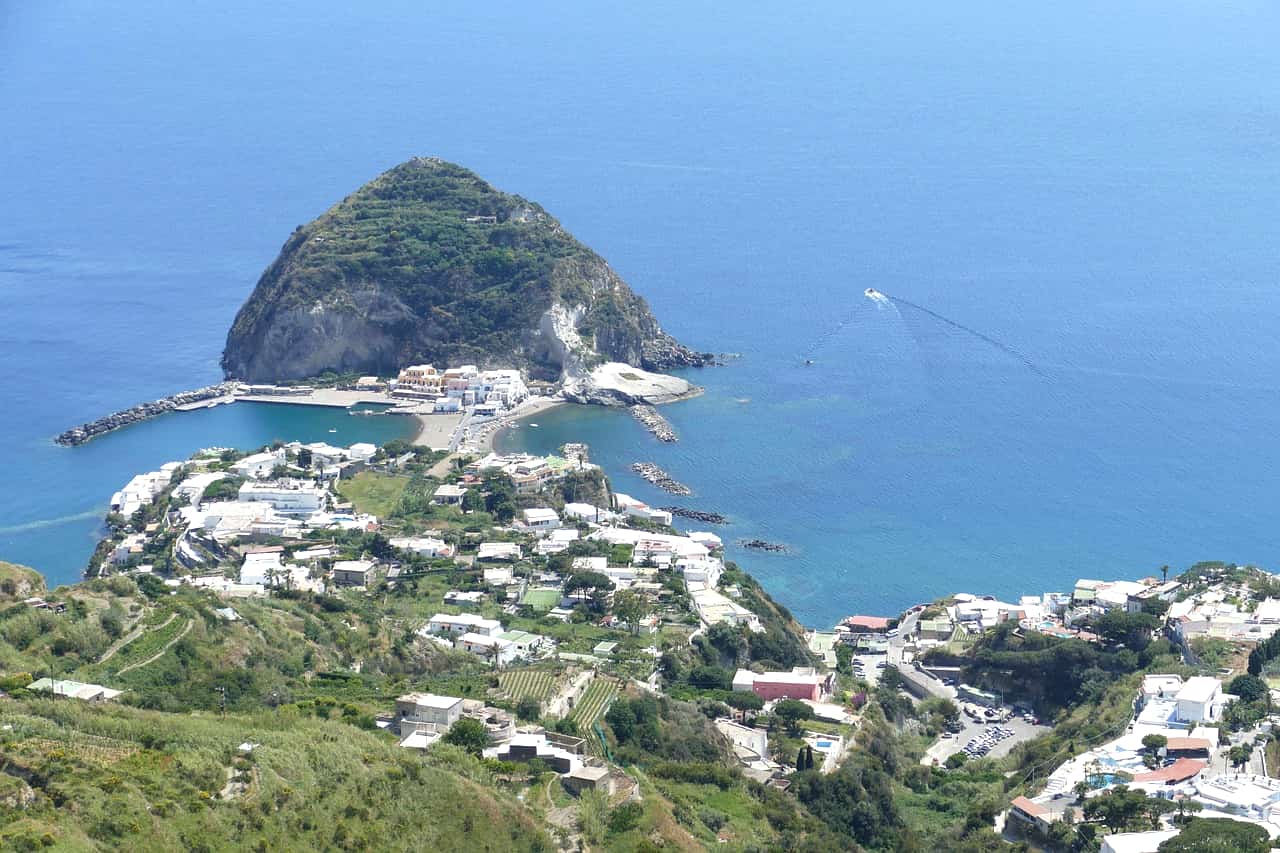 Aerial view of Ischia town ; one of the best Islands in Italy