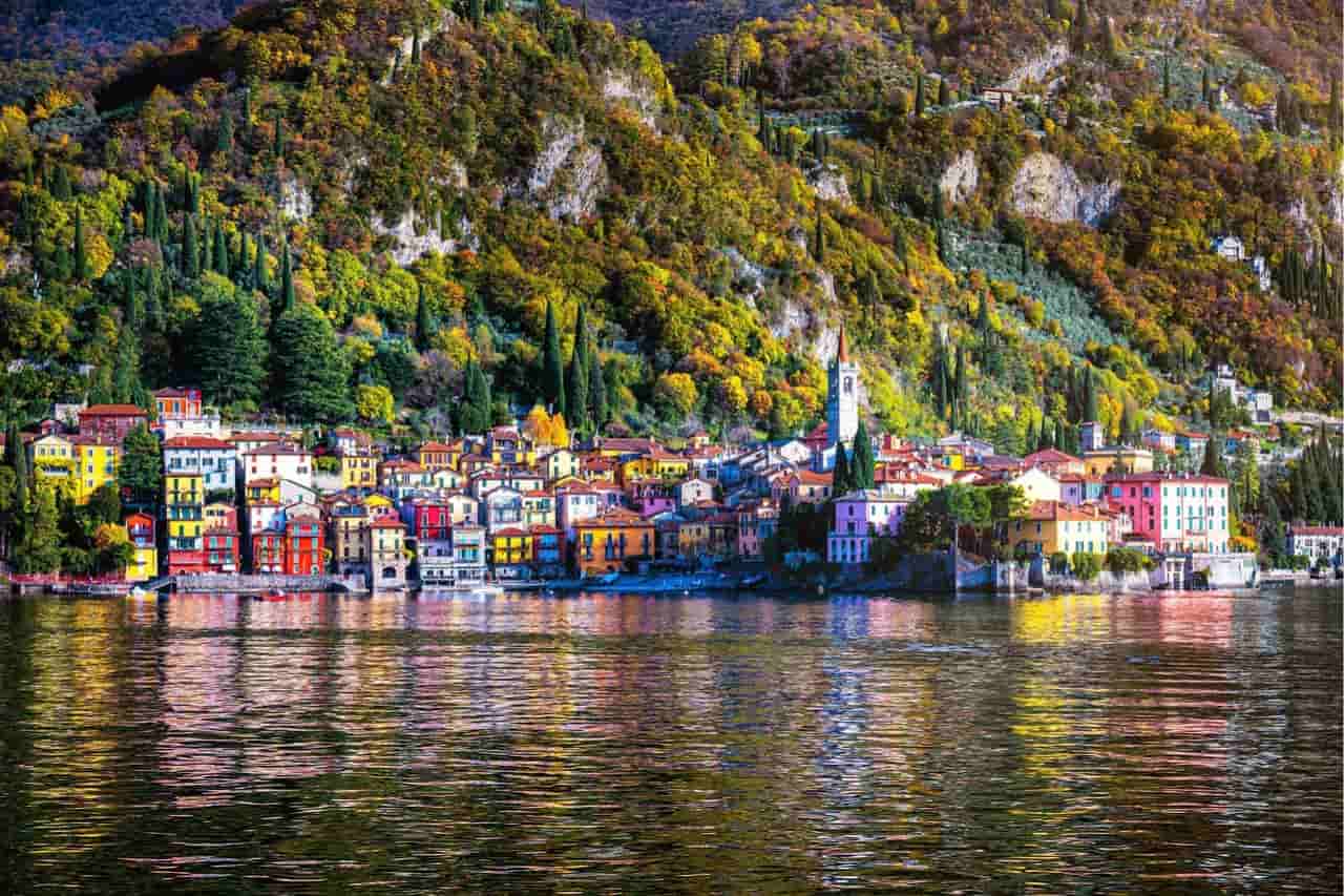 Autumn View of Small town on the shore of Lake Como