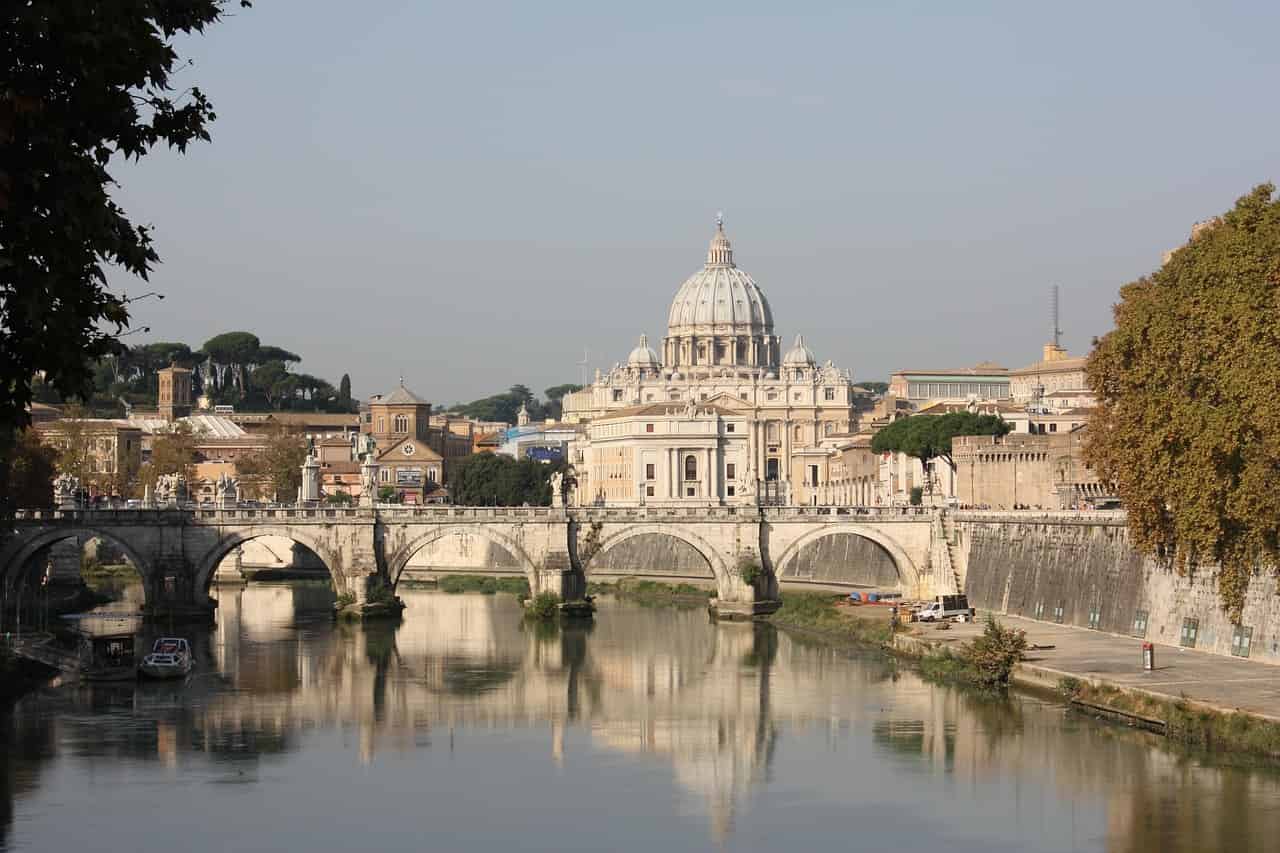 St Peters Cathedral behind the Aelian Bridge in Rome
