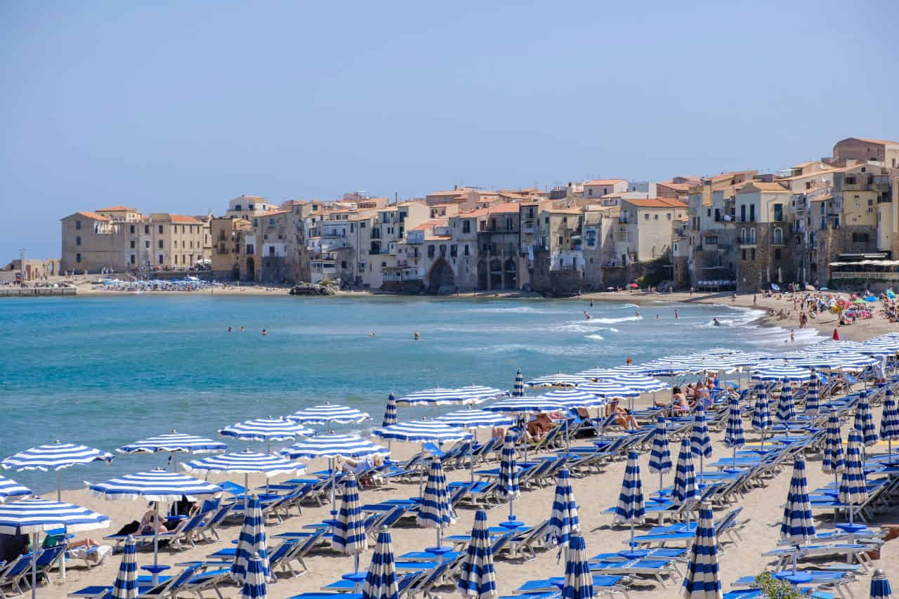 View of Cefalù Beach Sicily Italy