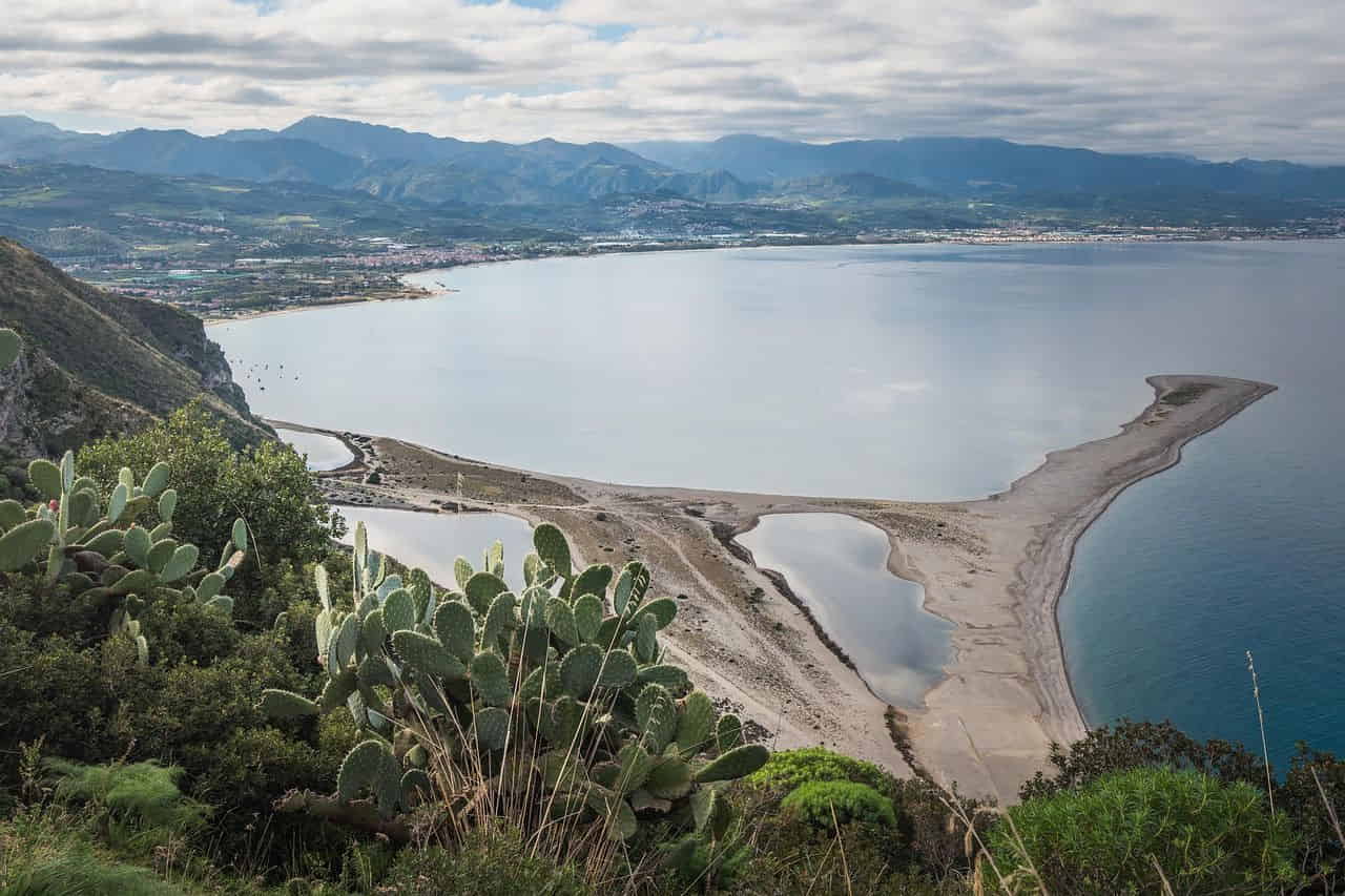 Aerial view of Spiaggia di Tindari Beach Sicily 