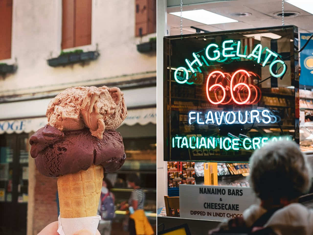 Collage of a gelato from Gelateria del Teatro best place to have gelato in Rome