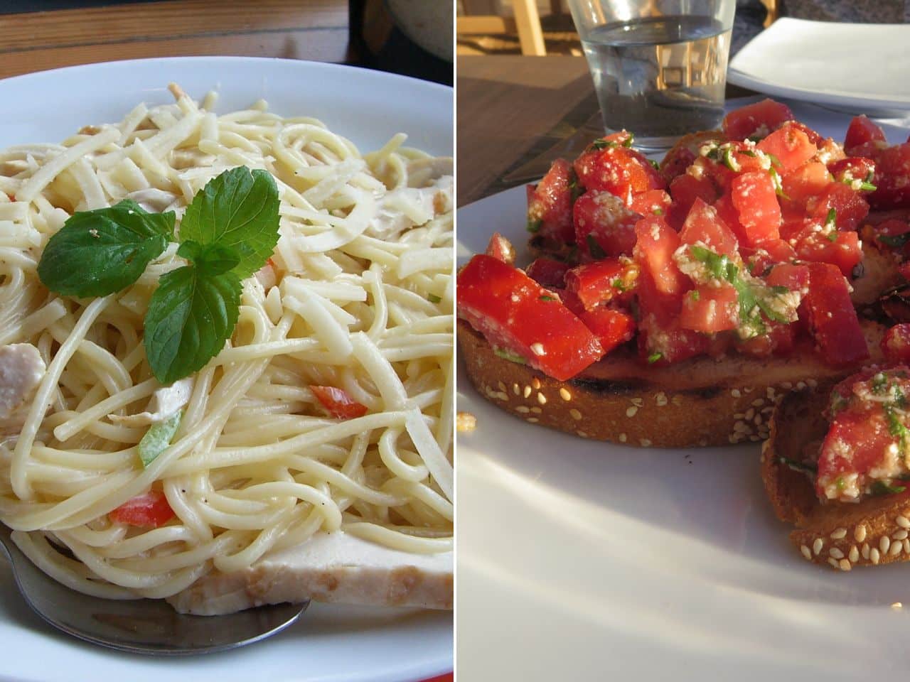 Collage of Italian Pasta and Bruschetta; Things to do in Lake Como Dine at The best Restaurants in Lake Como