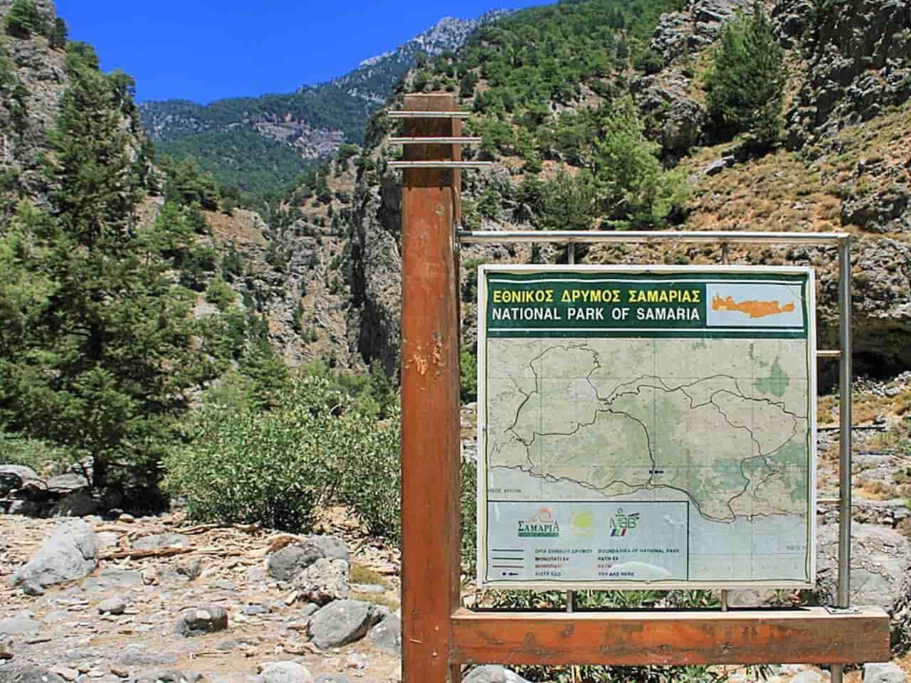Signboard to start the Samaria Gorge at Crete Island Greece; It is the best thing to do in Crete