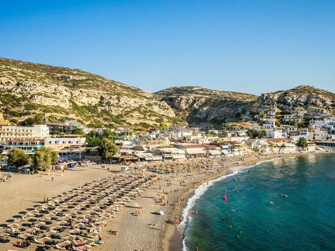 Stunning Matala beach on Crete Island of Greece