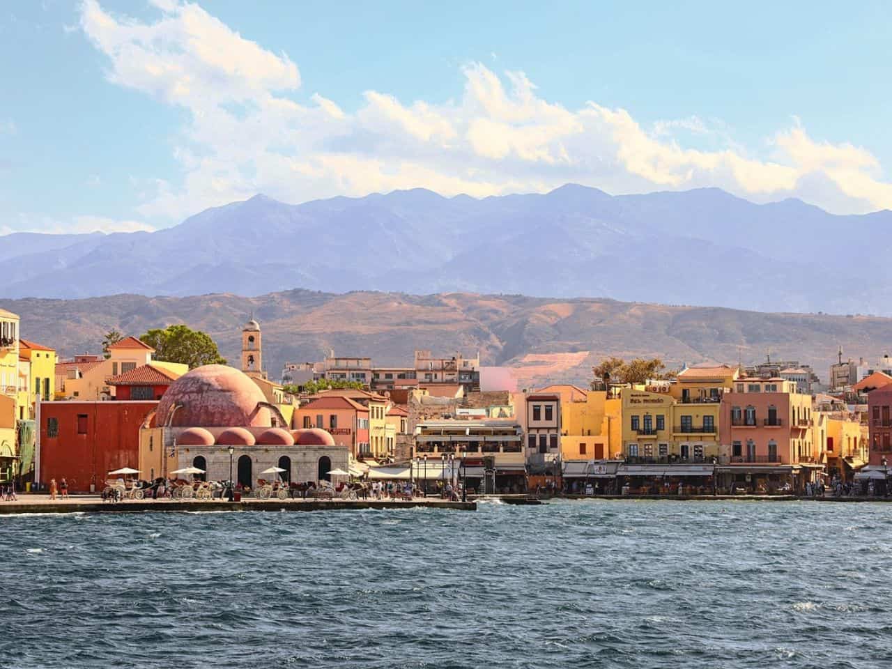 Beautiful view of Venetian Harbor of Chania Town in Crete Greece