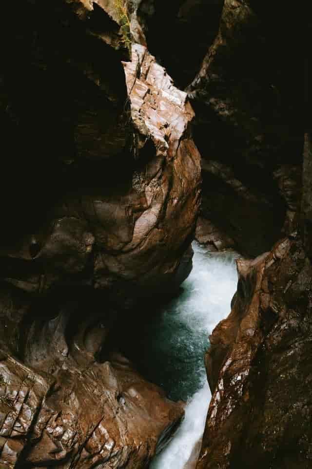 Top view of The Orrido di Bellano Gorge Near Lake Como ; include it in your list of Things to do in Lake Como Italy