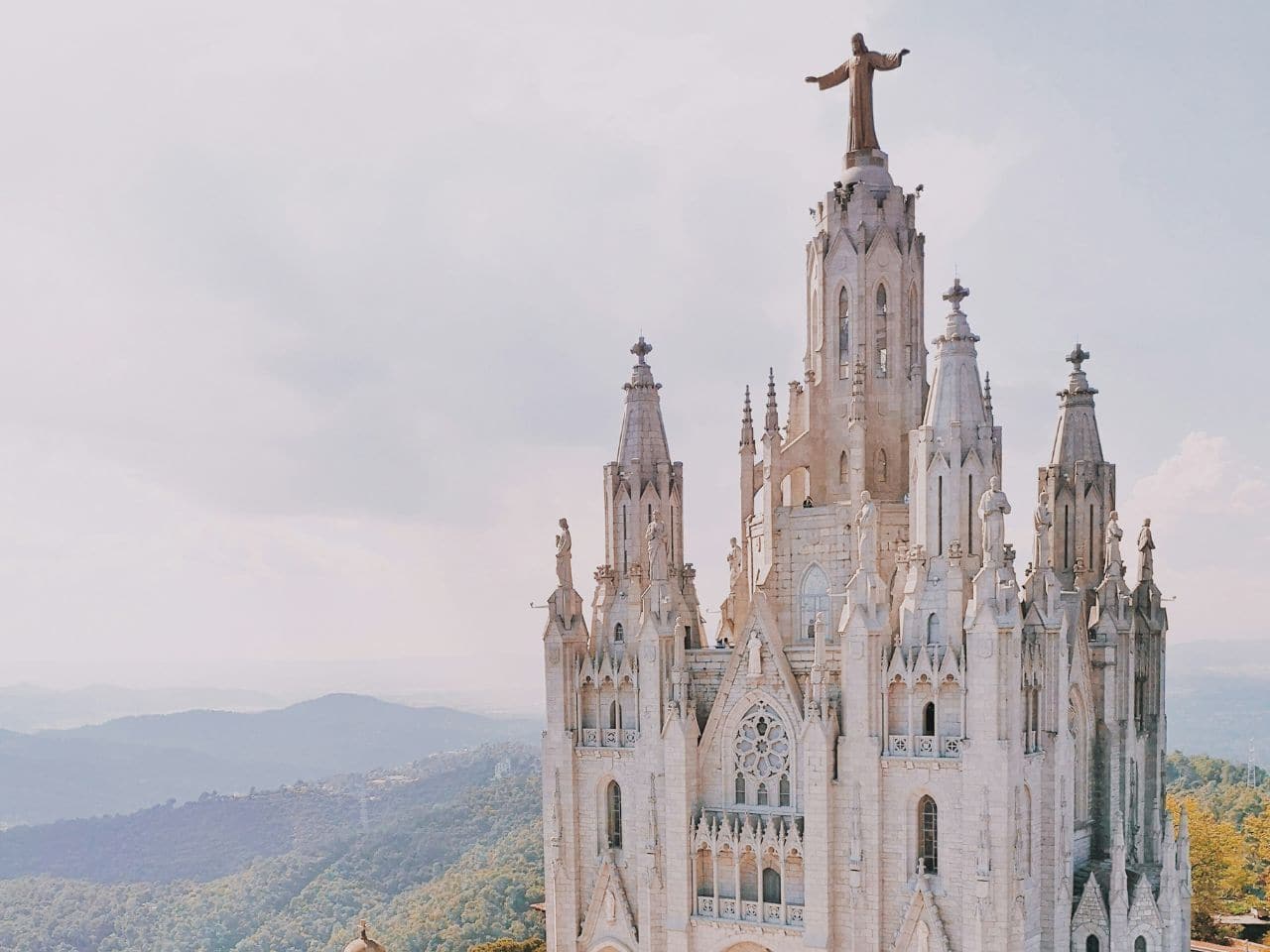 Front view of Temple of the Sacred Heart of Jesus in Barcelona Spain