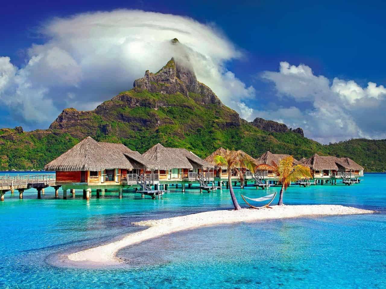 The ever charming view of Bora Bora Island Resort in Bora Bora French Polynesia