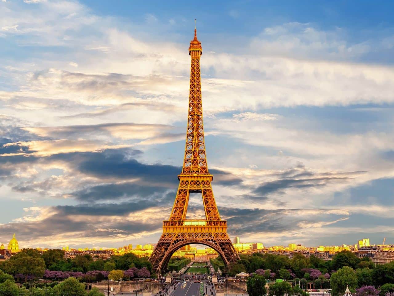 Morning view of Eiffel Tower in Paris France