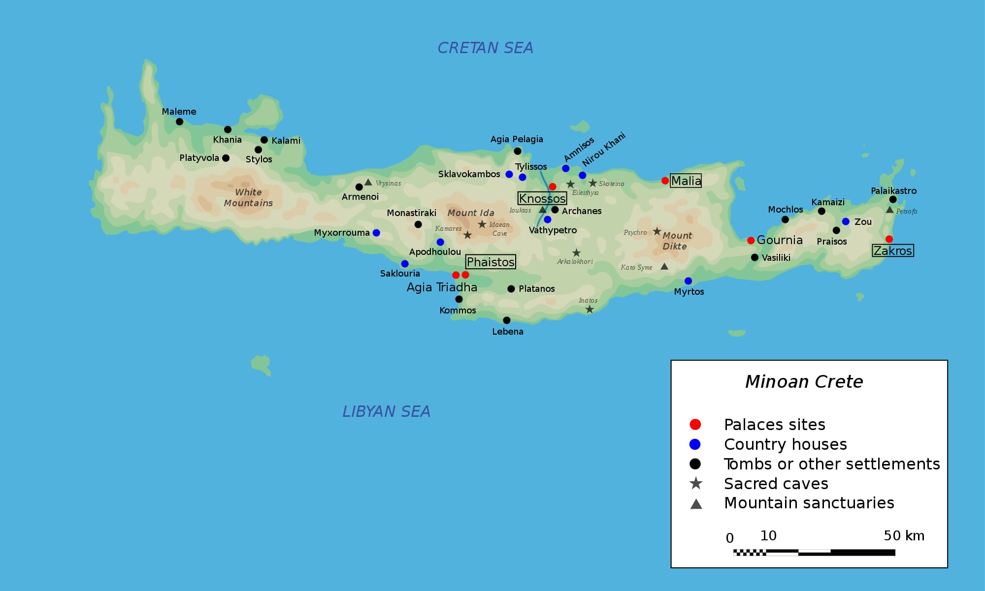 Map of Minoan Crete Greece