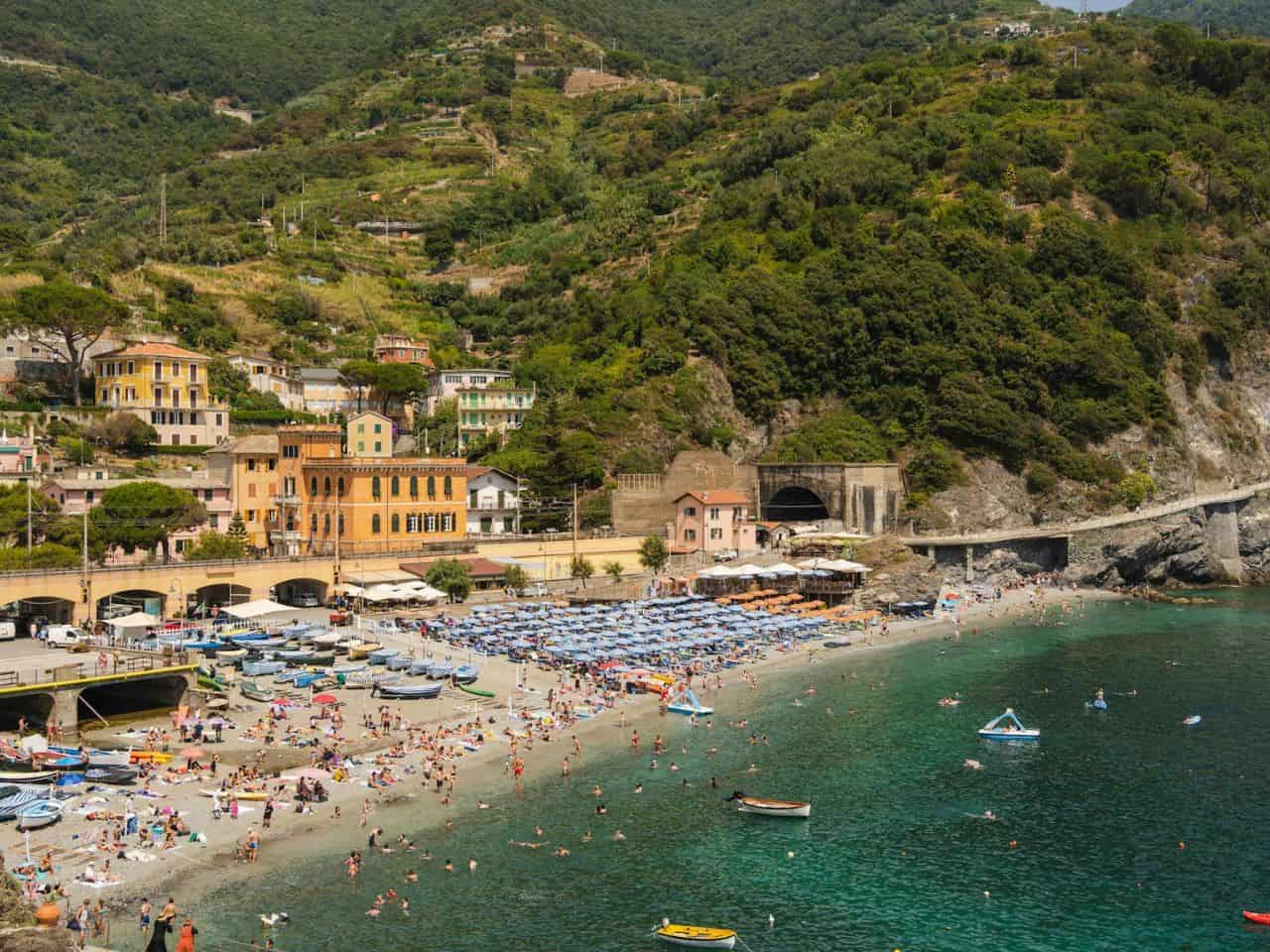 Beach view from Monterosso al Mare Village Cinque Terre Italy
