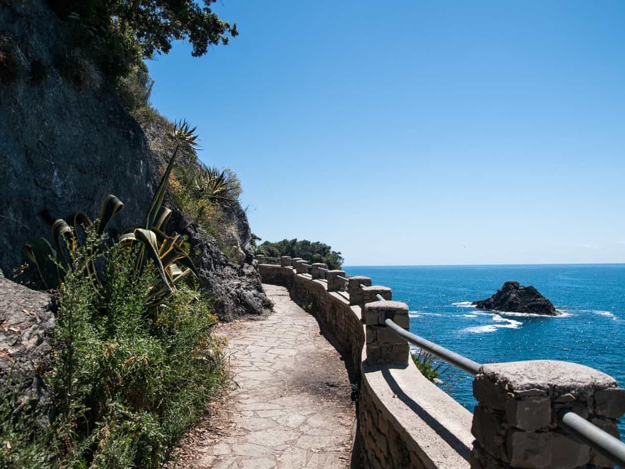 View of dell’Amore aka Lover's Path leading to Manarola Village Cinque Terre Italy