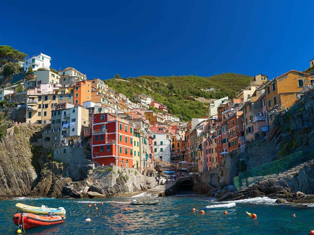 Front view of Riomaggiore Village of Cinque Terre Italy