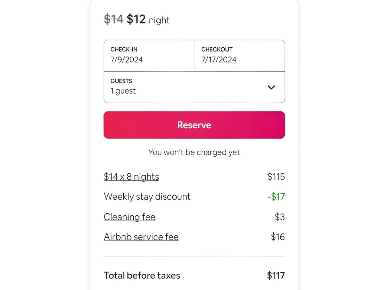 View of an Airbnb Price details to show Airbnb tips to Save Money