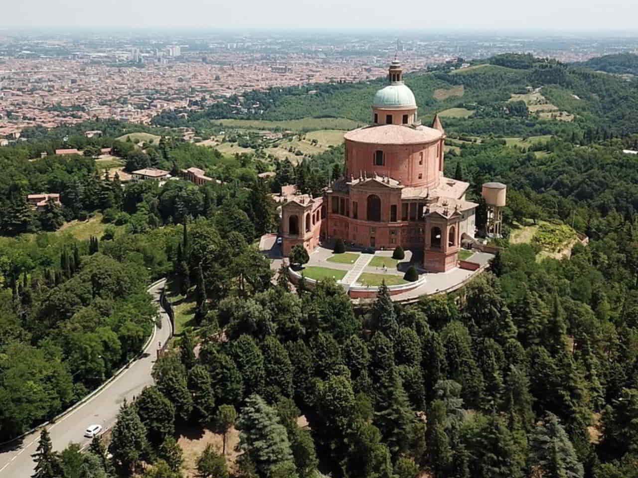 Top view of Sanctuary of San Luca in Bologna Italy