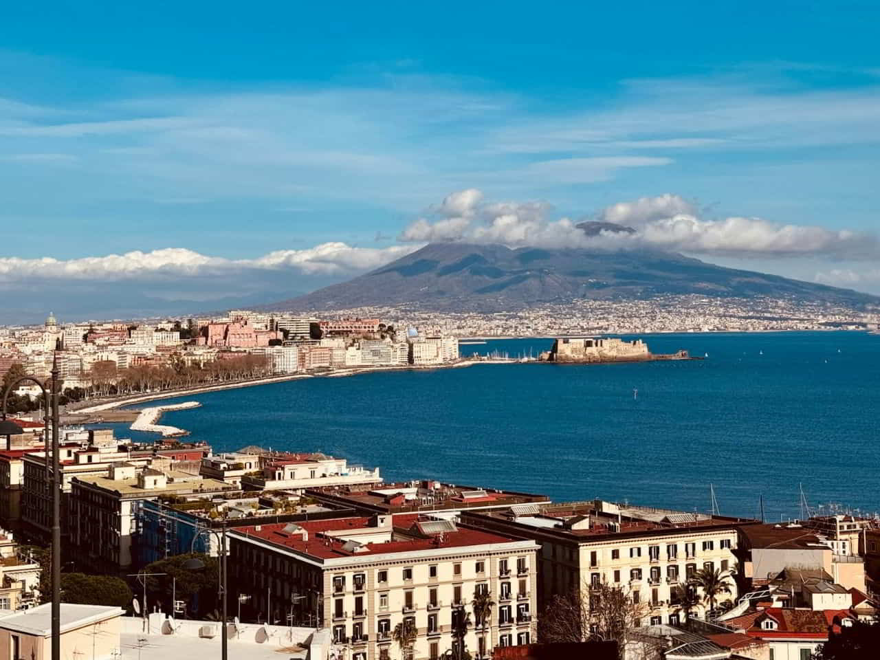 Beautiful view of entire Naples and the Sea Italy
