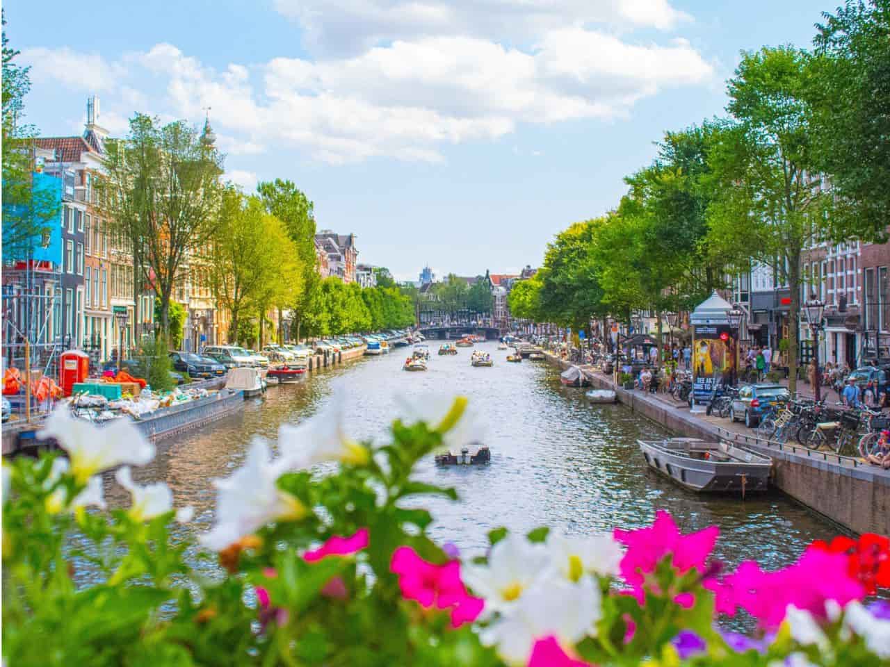 Front view of Amsterdam one of the best romantic city of Europe couple wants to visit