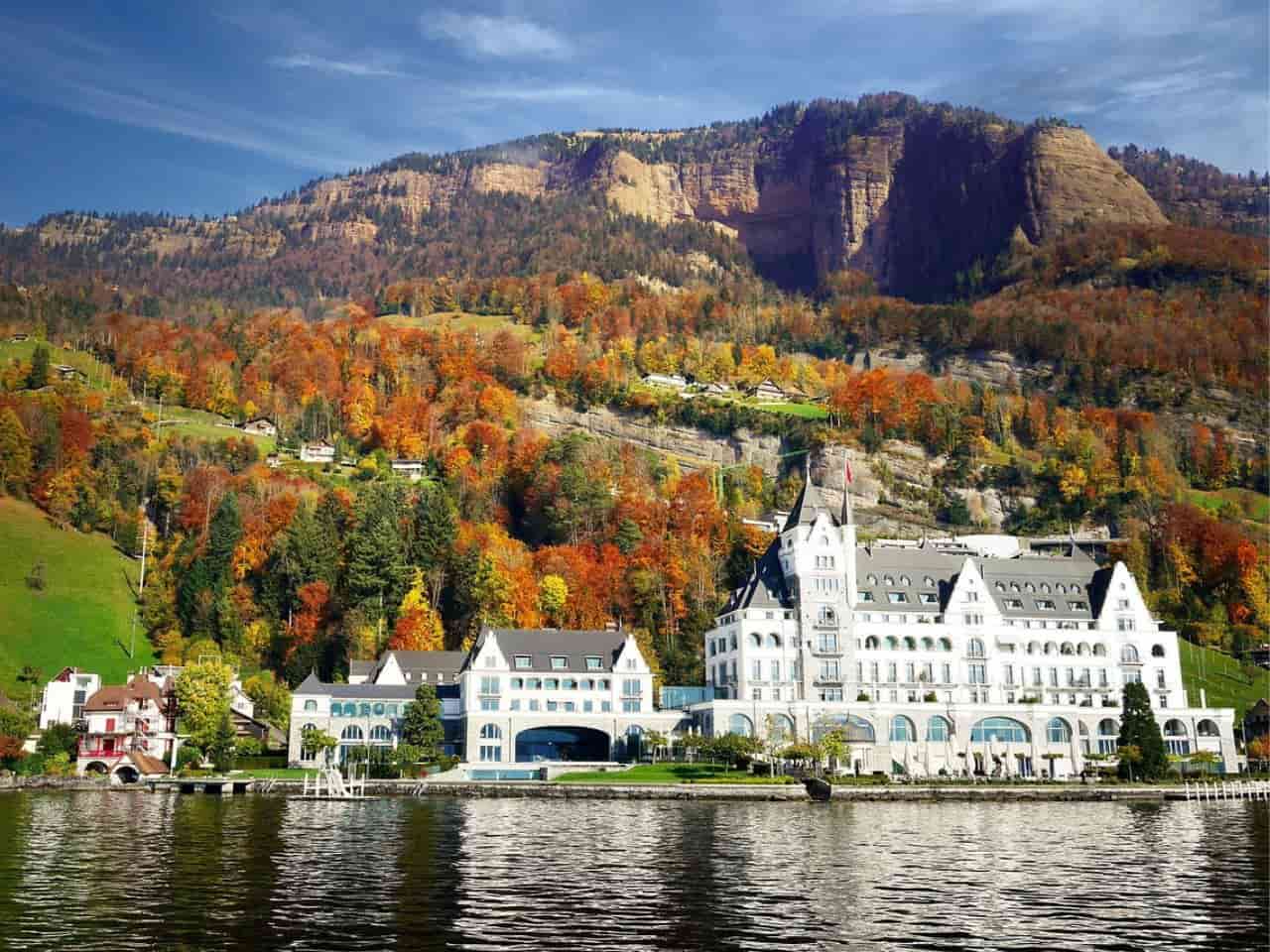 Stunning view of Lake Lucerne Switzerland known as the most romantic lake in Europe