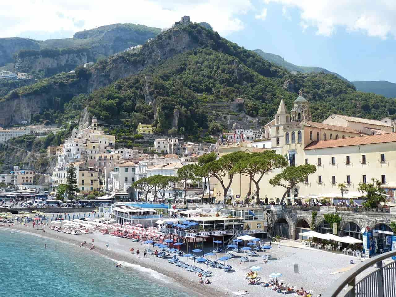 Beach day view of Marina Grande on the Amalfi Coast