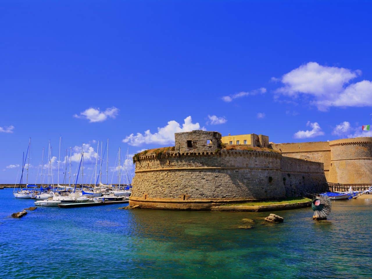 Front view of Gallipoli Castel in Puglia Italy