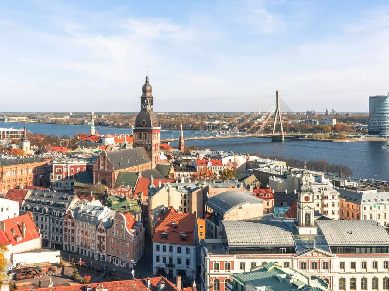 an aerial view of the Old Town of Riga, the capital of Latvia.