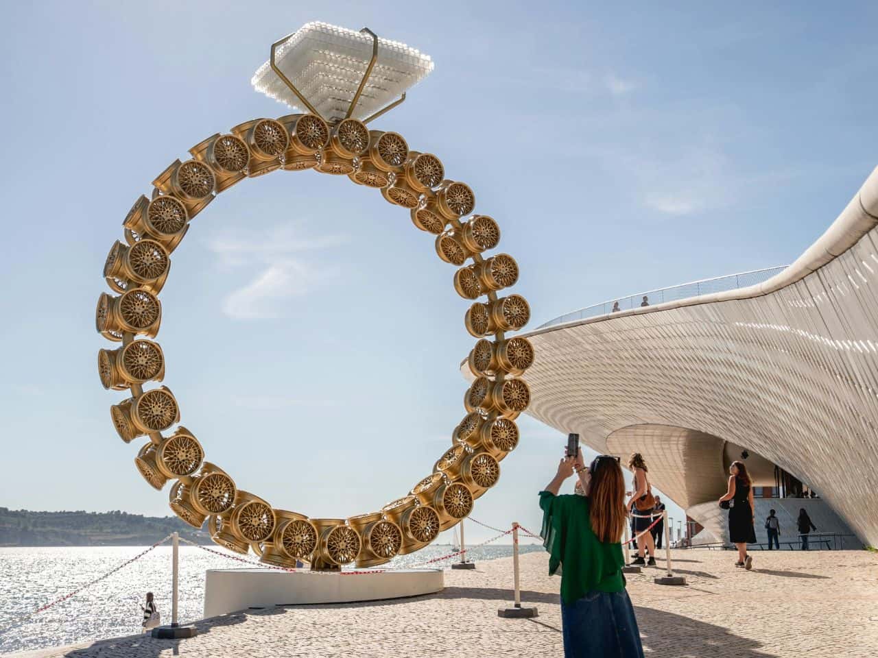 I'm taking a picture outside of MAAT Museum in Lisbon