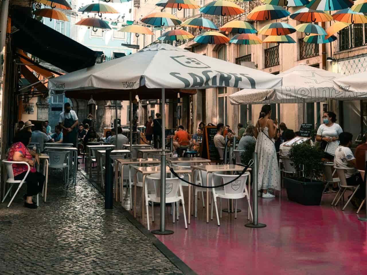 View of the famous Pink Street (Rua Nova do Carvalho) in Lisbon