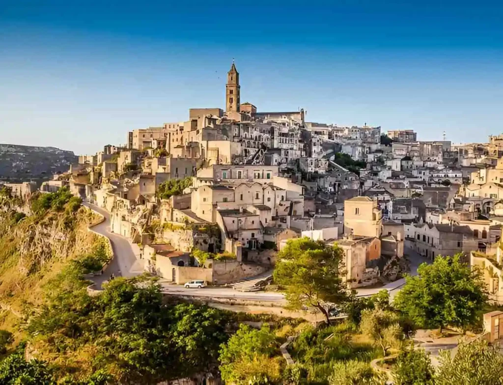 Ancient town of Matera (Sassi di Matera) at sunrise in Puglia