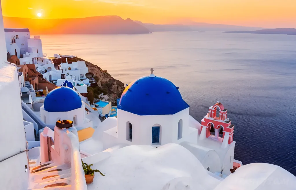 White architecture of Oia village on Santorini island in Greece at one of the most romantic places in the world