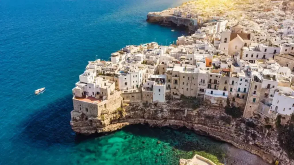 Aerial view shot of Cala Paura in Puglia