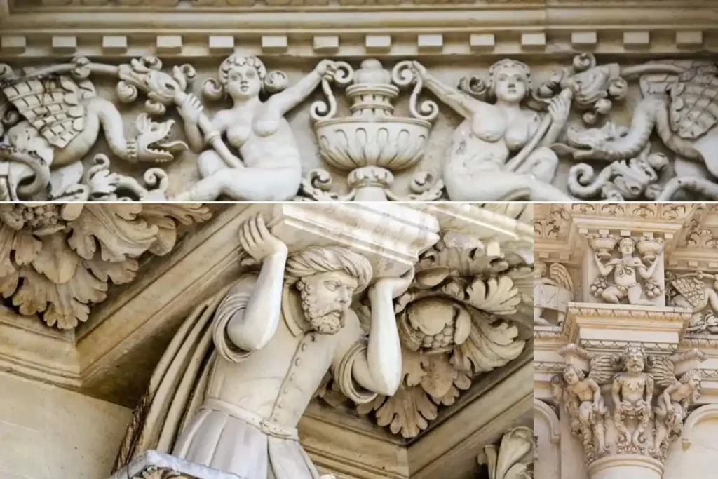 Sculpture on the facade of Basilica di Santa Croce in Lecce, Puglia