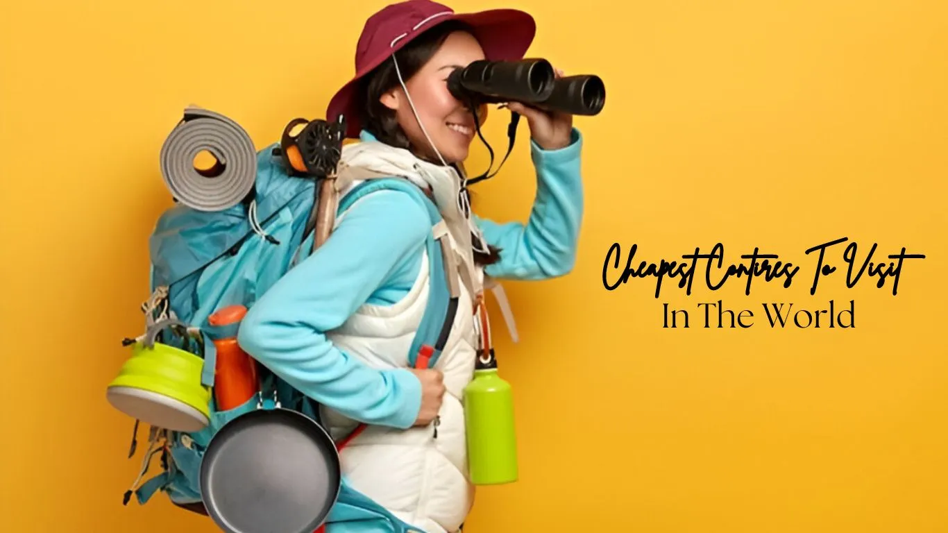 A Girl with a backpack looking for the Cheapest Countries To Visit In The World with a big smile on her face
