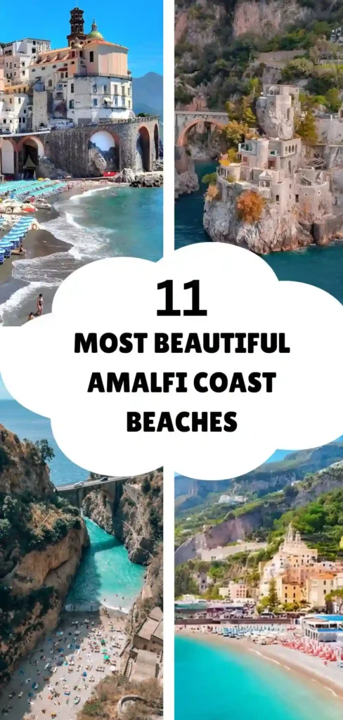 Collage of the stunning Amalfi coast beaches in the series to find the most romantic places in Italy