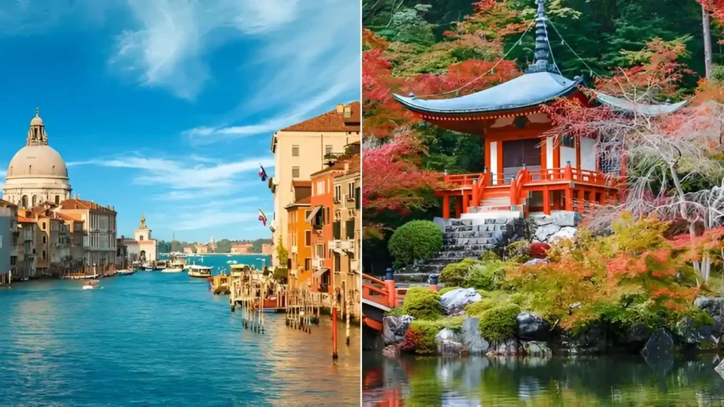 Collage of the most romantic places in the world for couples