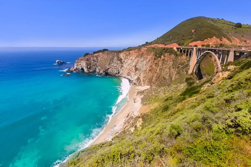 California Bixby bridge in Big Sur in Monterey County along State Route 1 US; it's one of the most romantic places in the world
