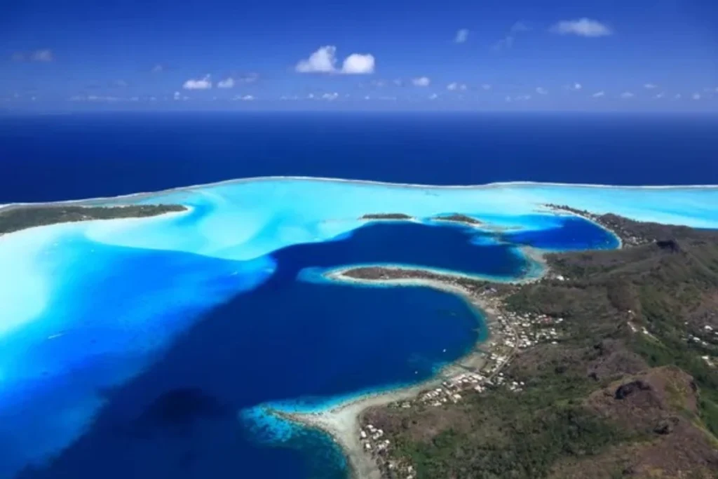 Bora Bora Lagoon, French Polynesia from above one of the most romantic places in the world for couples