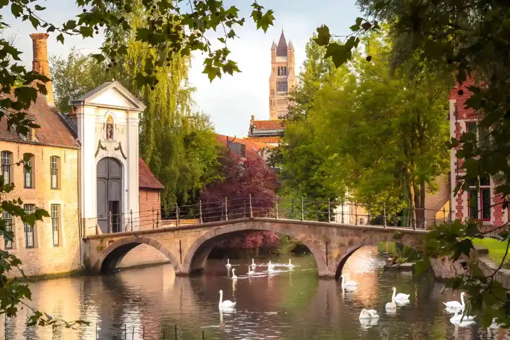 View of the canal in Bruges creates one of the most romantic places in the world for couples