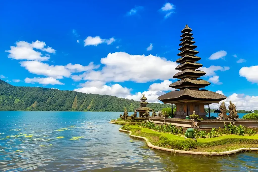 Pura Ulun Danu Beratan Bedugul temple on a lake in Bali, Indonesia one of the most romantic places in the world