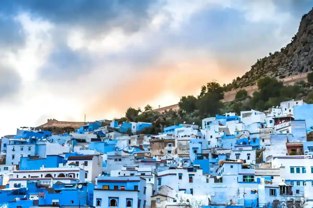 Blue buildings; home in an area of Morocco which is one of the cheapest countries to visit this year
