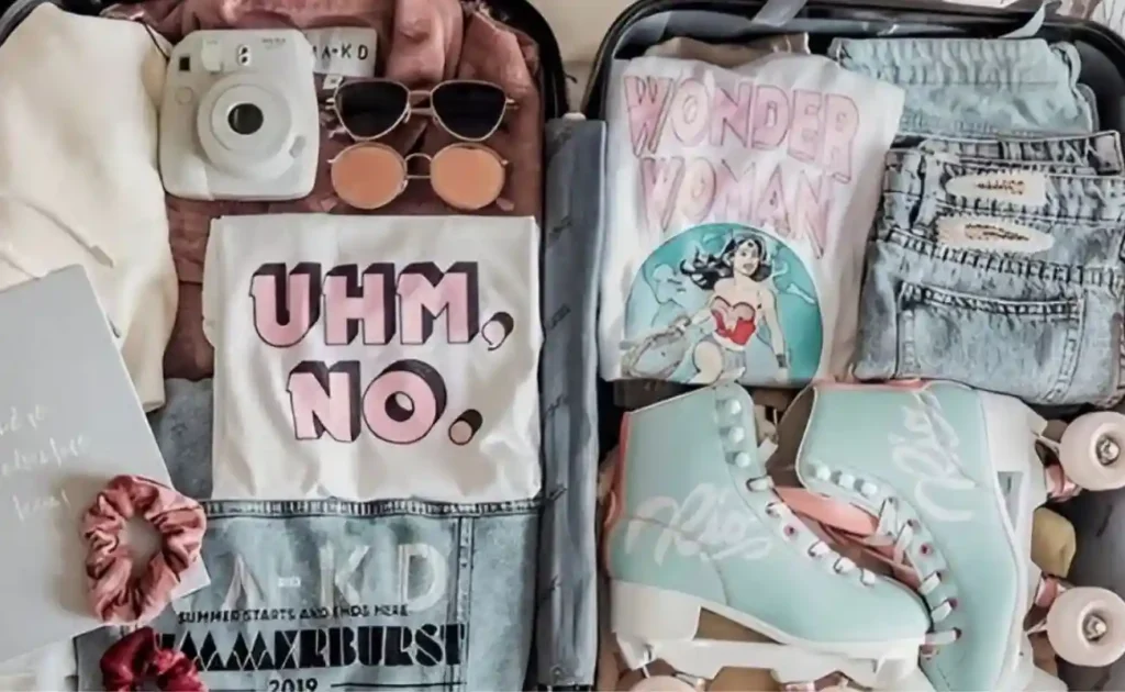 clothes, camera packed in a bag post reading these travel hacks