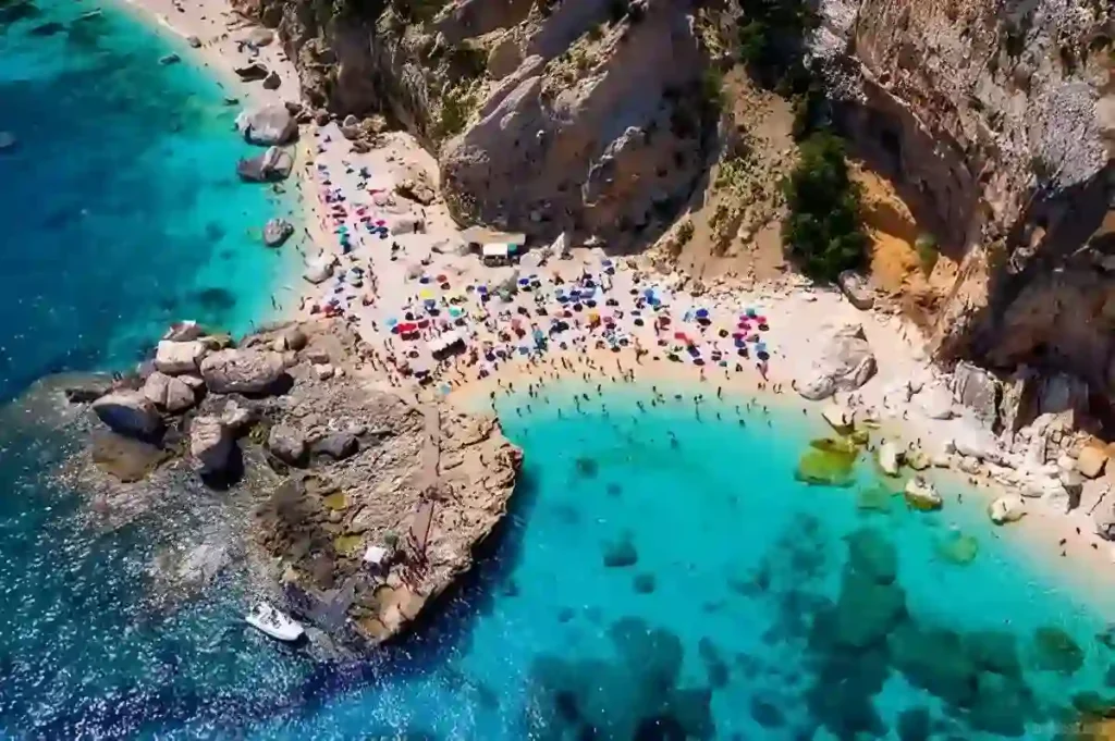 Ariel View of the Cala Mariolu Beach in Baunei, one of the best beaches in Sardinia, Italy