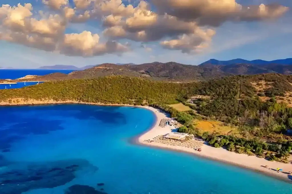 Aerial shot of Tuerredda beach on a beautiful day, one of the Best Beaches in Sardinia