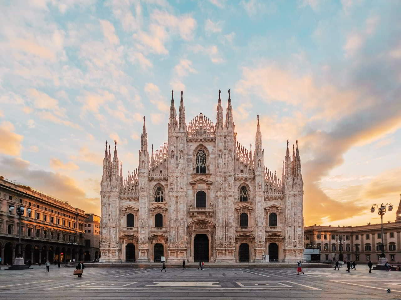 Stunning view of Duomo Cathedral Square Milan Italy 