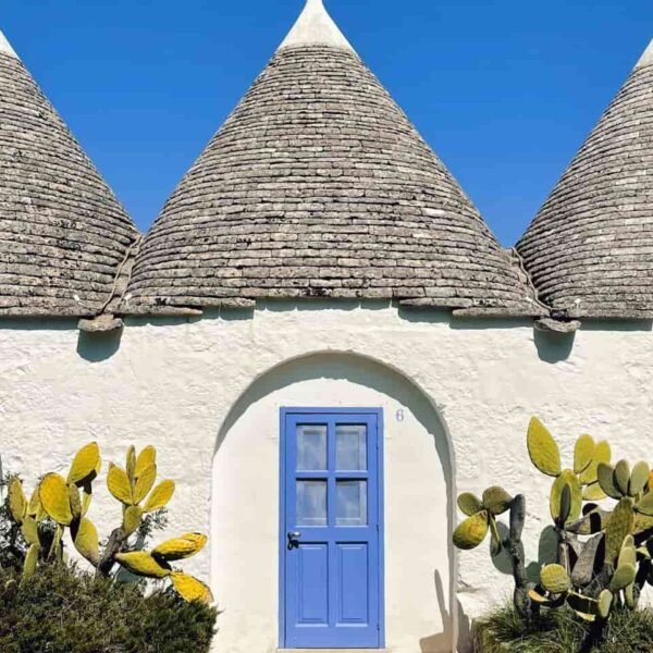 Cone-roofed trulli houses in Alberobello’s Rione Monti district