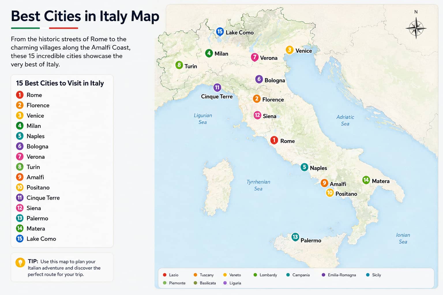 Best Cities to Visit in Italy Map