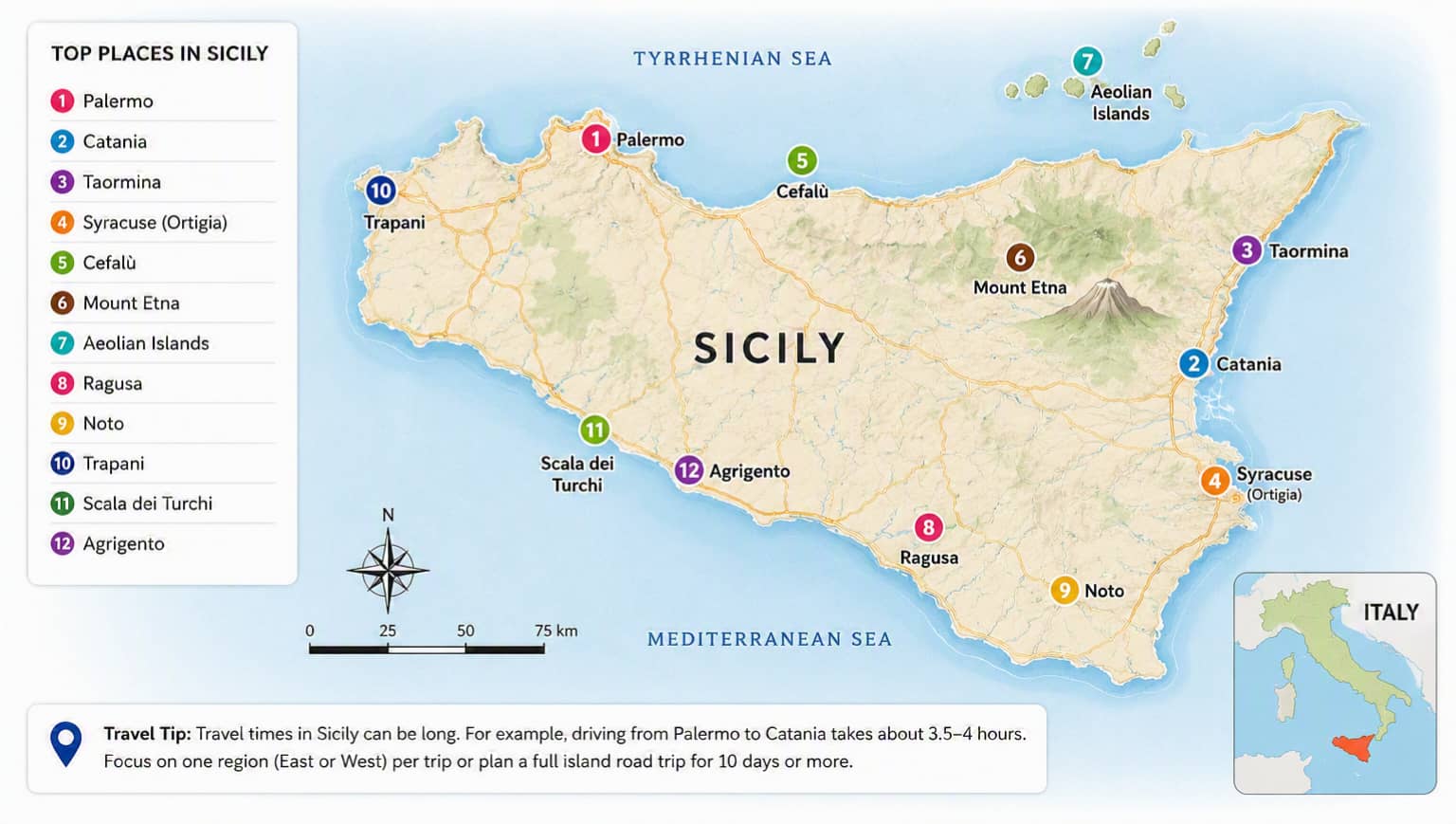 Best Places to visit in Sicily Map.. Best Places to visit in Sicily Map