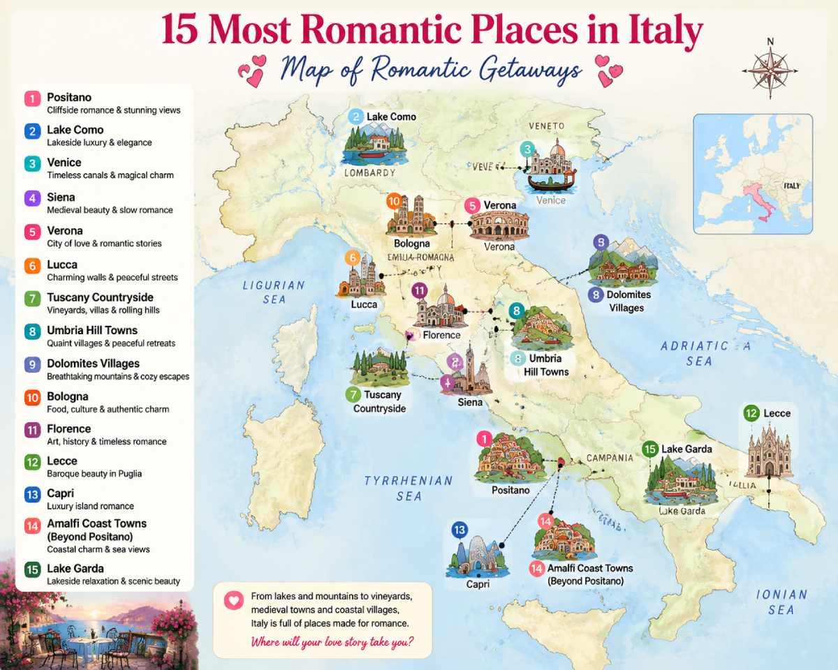 Infographic Map of Italy's Romantic Destinations