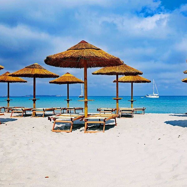 Stunning view of Marinella Beach (Spiaggia di Marinella) one of the best beaches in Sardinia Italy