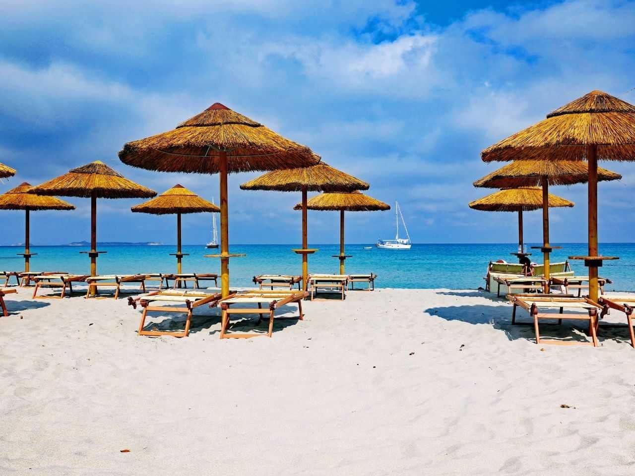 Stunning view of Marinella Beach (Spiaggia di Marinella) one of the best beaches in Sardinia Italy